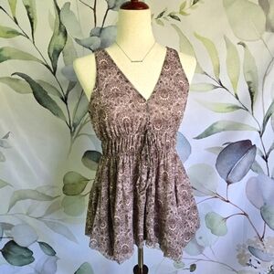 MICHAEL KORS | Floral Paisley Sleeveless Top In Taupe/Purple/Brown sz S